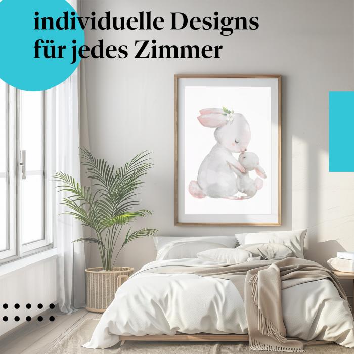 Schlafzimmer Deko: "Hasen" Poster: Mutterliebe & Zärtlichkeit - perfekt fürs Schlafzimmer.