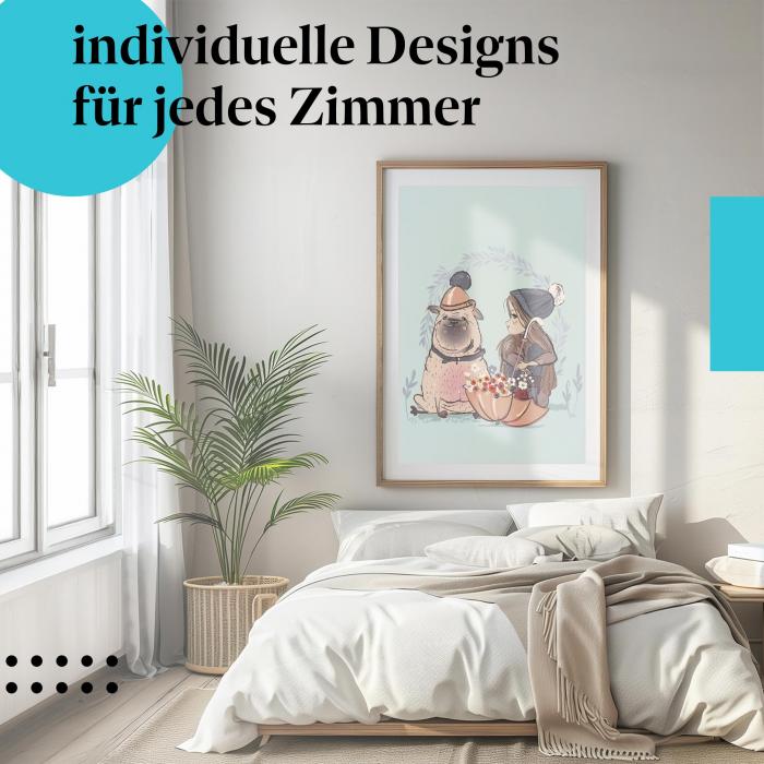 Schlafzimmer Deko: "Mädchen & Mops" Poster - Ein Hauch von Herbst - perfekt fürs Schlafzimmer.