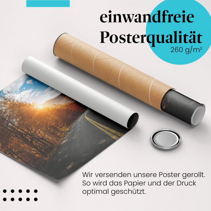 Gerolltes Poster "Herbststraße". Herbstliche Landschaft, sicher verpackt.