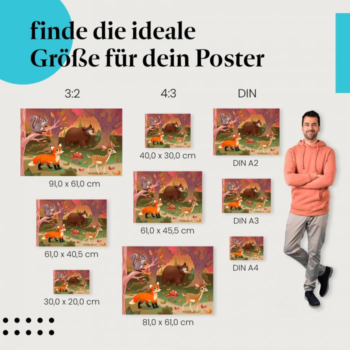 "Herbstliche Tierwelt im Wald": Poster mit Fuchs, Reh, Bär & Eichhörnchen