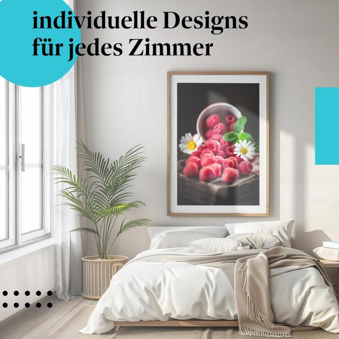 Schlafzimmer Deko: "Himbeeren" Poster: Sommer & Früchte - ein farbenfrohes Motiv.