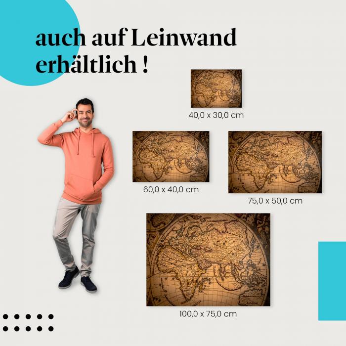 Weltkarte: Leinwandbild. Historisch, wähle deine Größe.