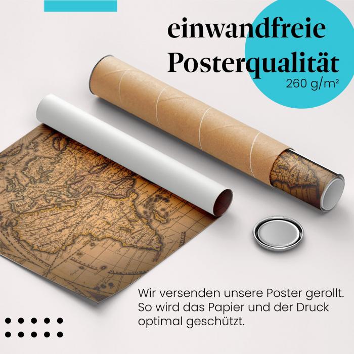 Gerolltes Poster "Alte Weltkarte". Geschichte & Geographie, sicher verpackt.