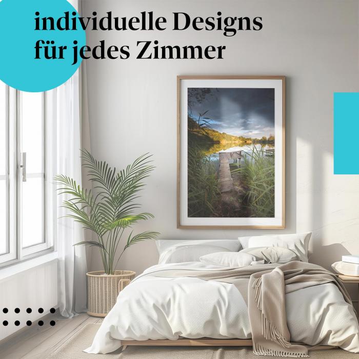 Schlafzimmer Deko: Seeidylle mit "Steg & Sonnenuntergang" Poster