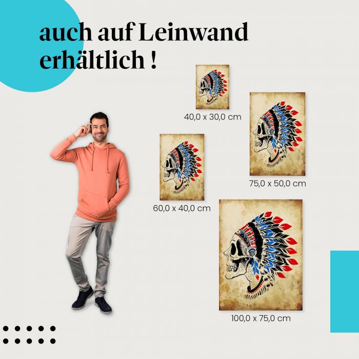 "Indianer Totenkopf" Leinwandbild: Wähle die perfekte Grösse für deine Wand aus verschiedenen Formaten!