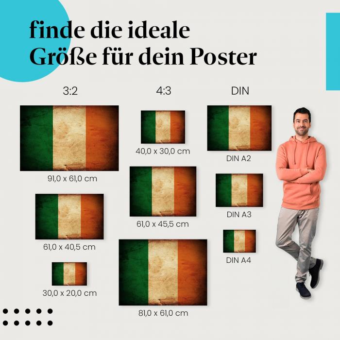 Irland Flagge Poster: Vintage-Stil - finde die perfekte Größe!