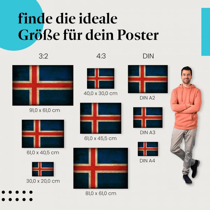 Island Flagge Poster: Used-Look - jetzt Postergröße wählen!