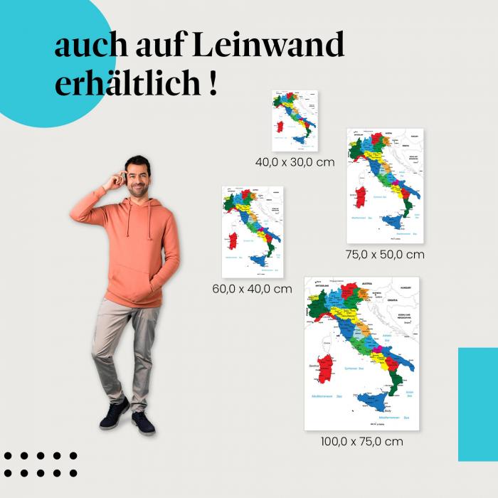 "Karte von Italien" Leinwandbild. Finde die ideale Größe für dein Zuhause & setze Akzente mit Kunst!