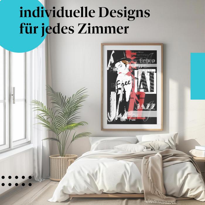 Musikposter: "Jazz Musik" - Schwarz-weiße Collage & Schriftzüge