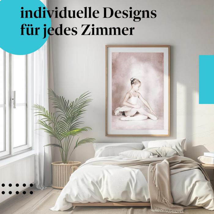 Schlafzimmer Deko: "Junge Ballerina" Poster im modernen Schlafzimmer. Wanddeko für Ballett-Fans.