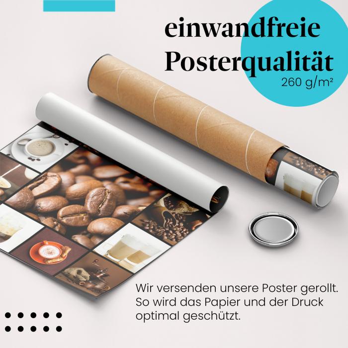 Gerolltes Poster "Kaffee". Kaffeevielfalt, sicher verpackt.