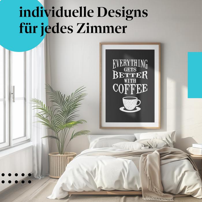 Kaffeeposter "Kaffee am Tag...": Typografie-Design auf schwarzem Hintergrund