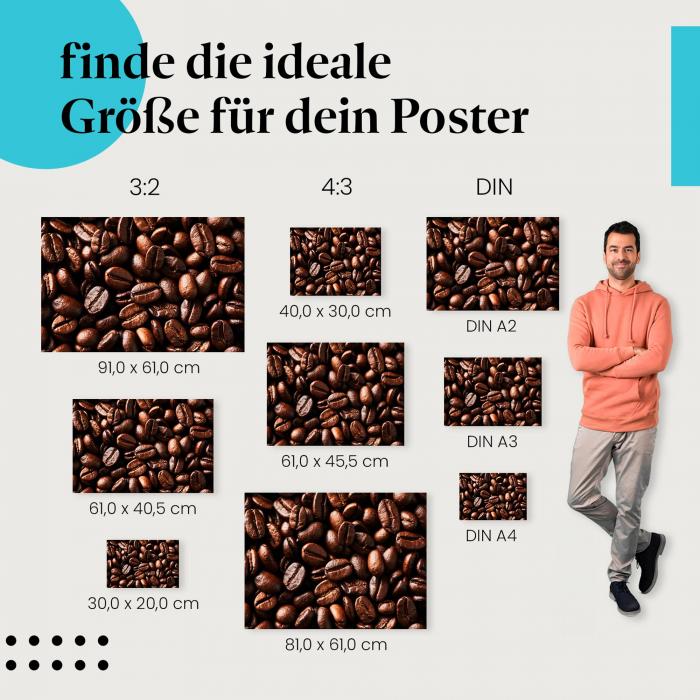 Kaffeebohnen, Poster: Geröstet, Nahaufnahme, Aroma.