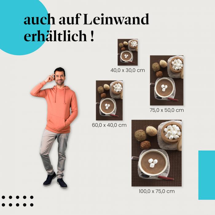 Heiße Schokolade: Leinwandbild. Marshmallows, Deko. Wähle deine Größe!