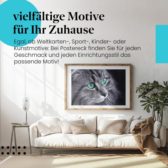 "Katzenaugen" Leinwandbild: Faszinierendes Porträt einer Katze in schwarz-weiß.