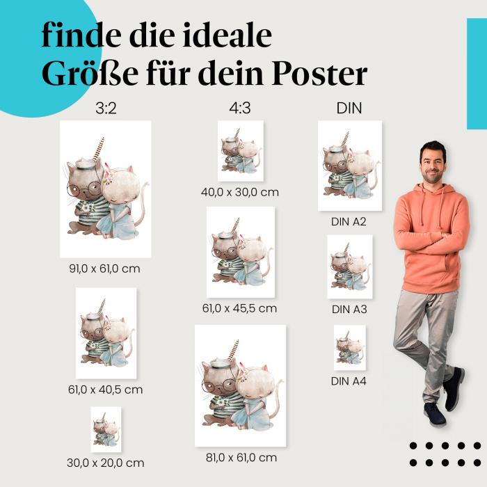 Entdecke die passenden Postergrößen! Katzenpaar: Matrose, Meer, zärtlich.