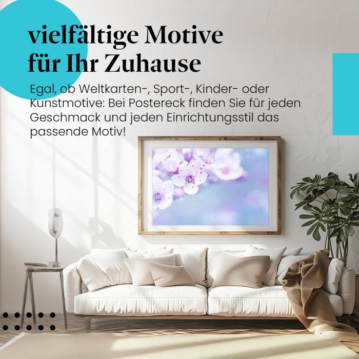 Dieses Leinwandbild mit den zarten Kirschblüten bringt Frühlingsstimmung in Ihr Zuhause.