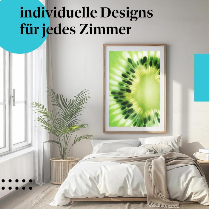 Schlafzimmer Deko: "Kiwi" Poster im modernen Schlafzimmer. Wanddeko im Food-Stil.