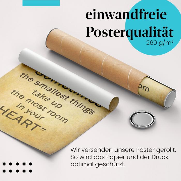 Gerolltes Poster "Kleine Freuden". Wertschätzung des Einfachen, sicher verpackt.