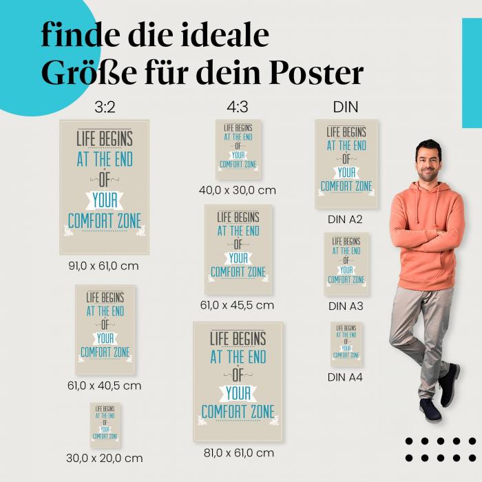 "Leben beginnt außerhalb der Komfortzone": Poster - Motivation & Handeln