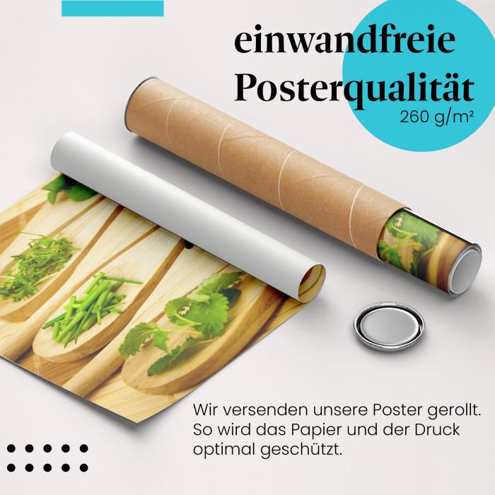 "Frische Kräuter": Gerolltes Poster, Holzlöffel.