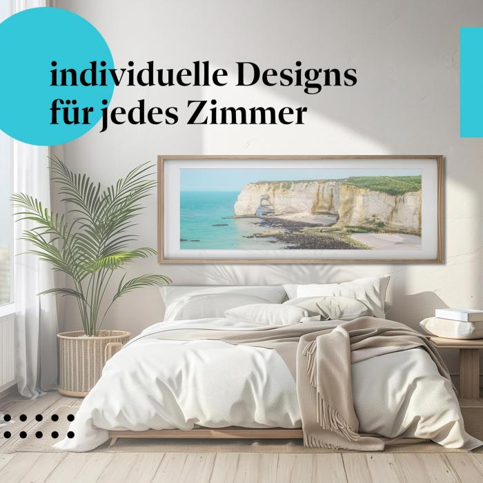 Schlafzimmer Deko: Minimalistisches Zimmer mit "Kreidefelsen" Poster. Wanddeko für Frankreich-Fans.