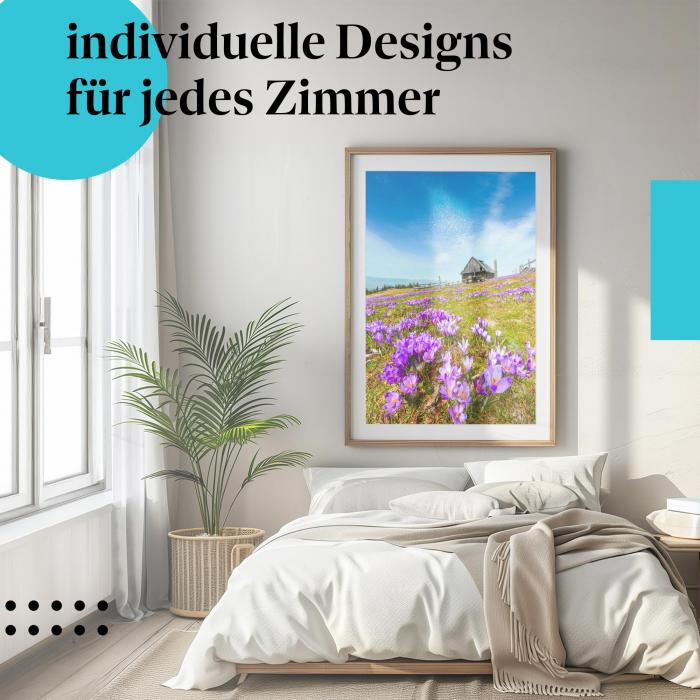 Schlafzimmer Deko: "Krokuswiese" Poster: Frühlingserwachen & frische Farben.