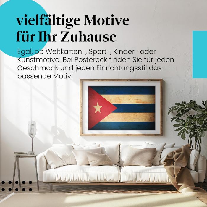 Stylisches Leinwandbild: Kubanische Grunge Flagge im Vintage-Stil. Wanddeko für Kuba-Fans.