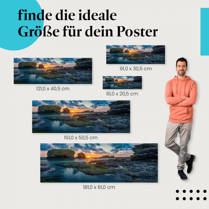 Entdecke die passende Postergröße! Felsen, Küste, Sonnenuntergang, dramatisch.