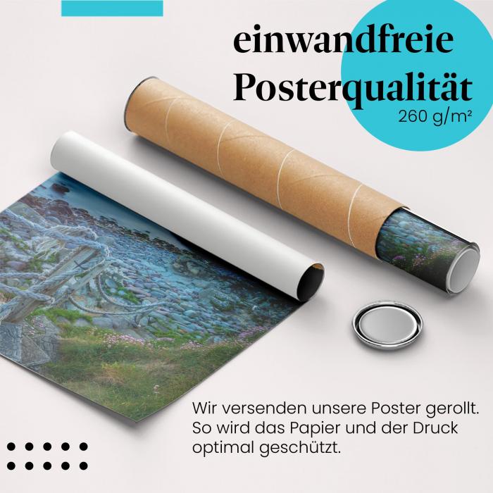 Gerolltes Poster "Küstenweg". Küstenlandschaft, sicher verpackt.