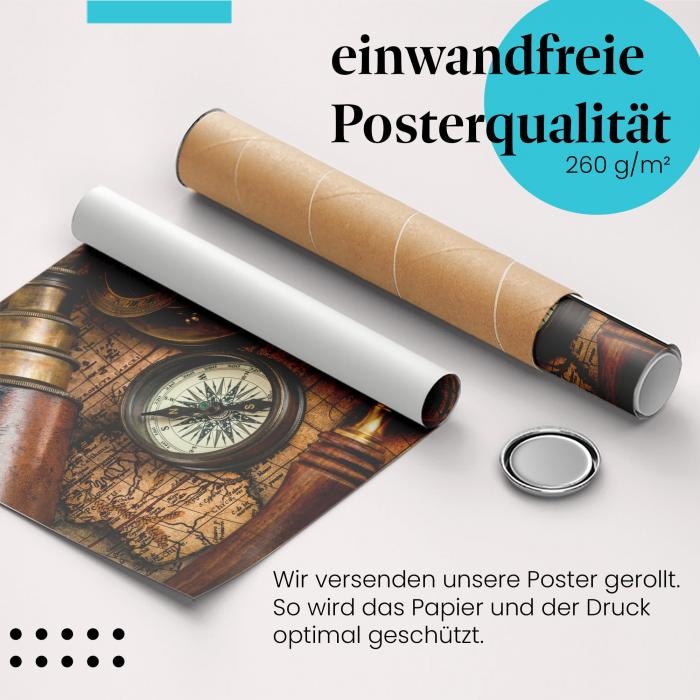 Gerolltes Poster "Antike Weltkarte". Entdeckergeist & Abenteuer, sicher verpackt.