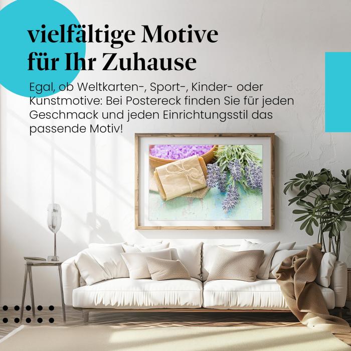 Leinwandbild "Lavendelseife": Handgemacht & duftend - Wellness für Ihr Zuhause.