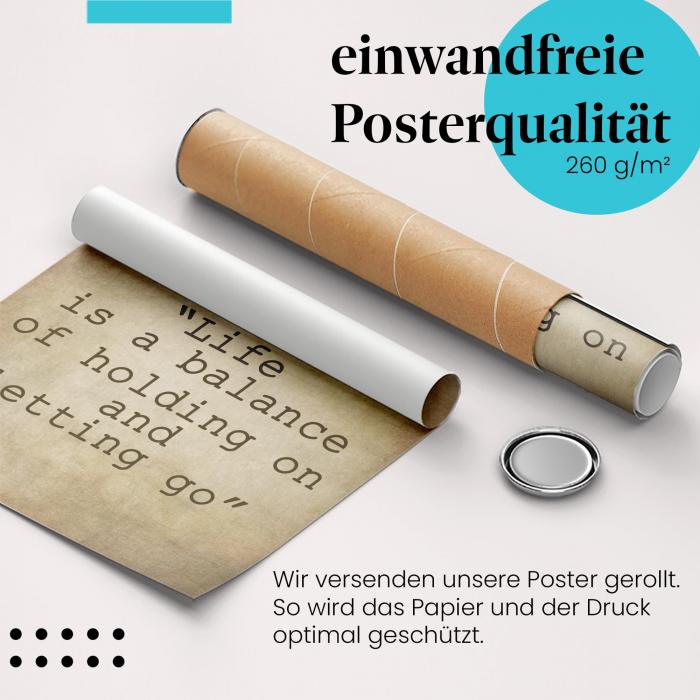 Gerolltes Poster "Balance im Leben" - Lebensweisheit, sicher verpackt.