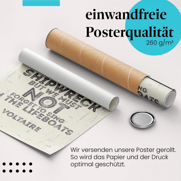 Gerolltes Poster "Voltaire Zitat" - Lebensweisheit im minimalistischen Design.