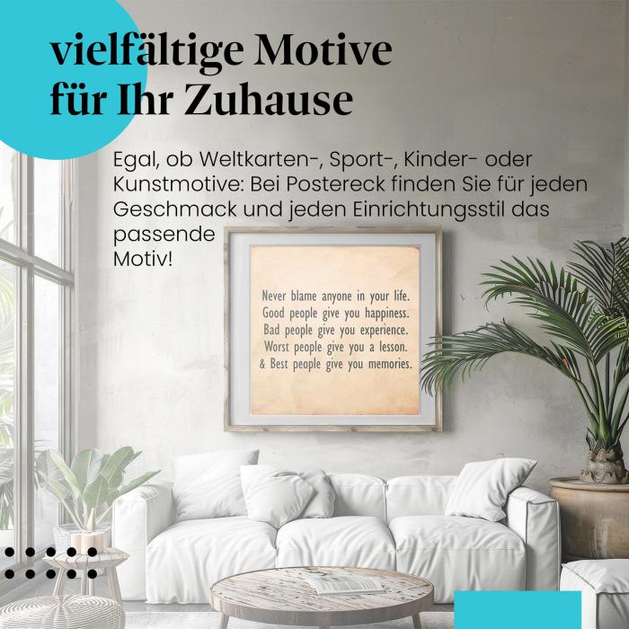 "Lerne aus Erfahrungen": Poster mit Lebensweisheit.