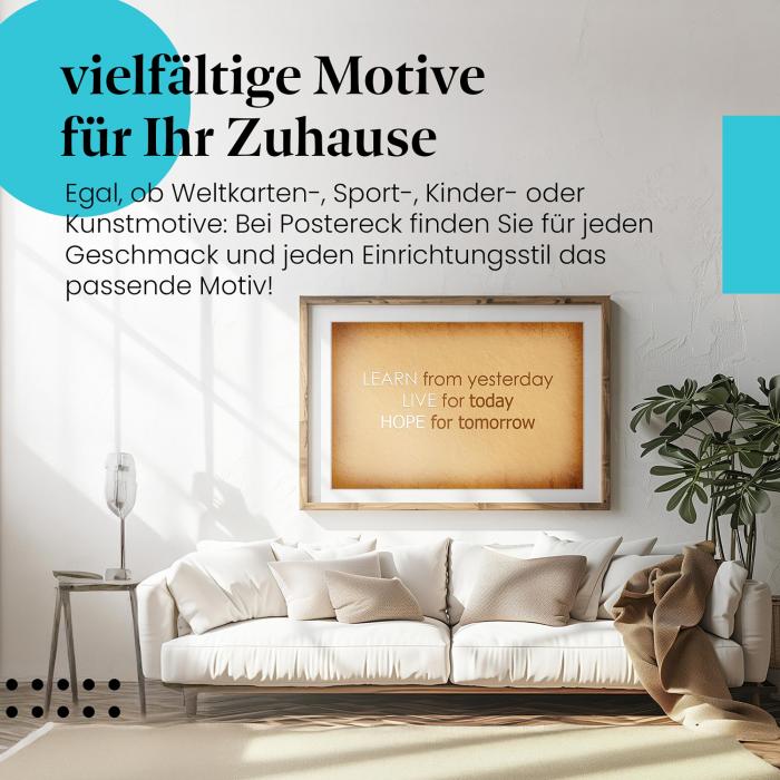 Stylisches Leinwandbild: Inspirierendes Lebensmotto: Lernen, Leben, Hoffen.