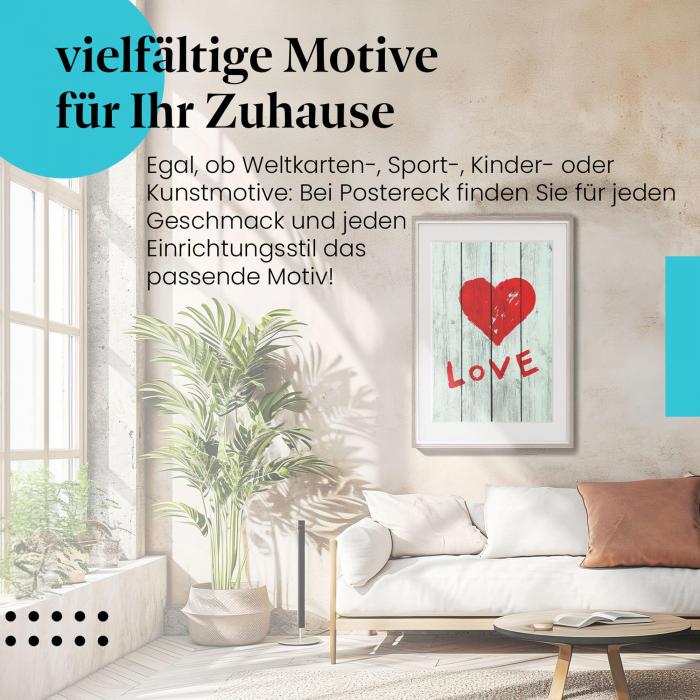 Leinwandbild "Herz & Love": Rote Farbe, Holzwand - Symbol für die Kraft der Liebe.