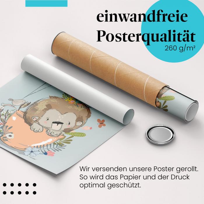 Gerolltes Poster "Löwe & Freunde". Fantasie & Abenteuer, sicher verpackt.