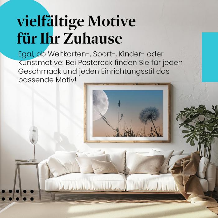 Stylisches Leinwandbild: Löwenzahn und Vollmond.