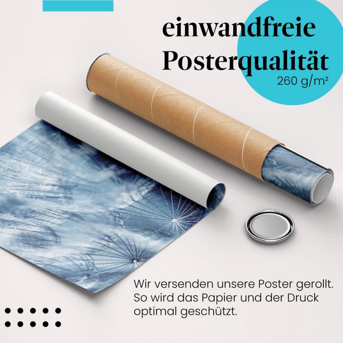 Gerolltes Poster "Löwenzahnsamen", Blau, abstrakt.