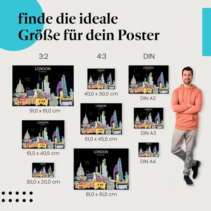 "London Skyline" Poster: Bunte Zeichnung Londoner Wahrzeichen - jetzt bestellen!