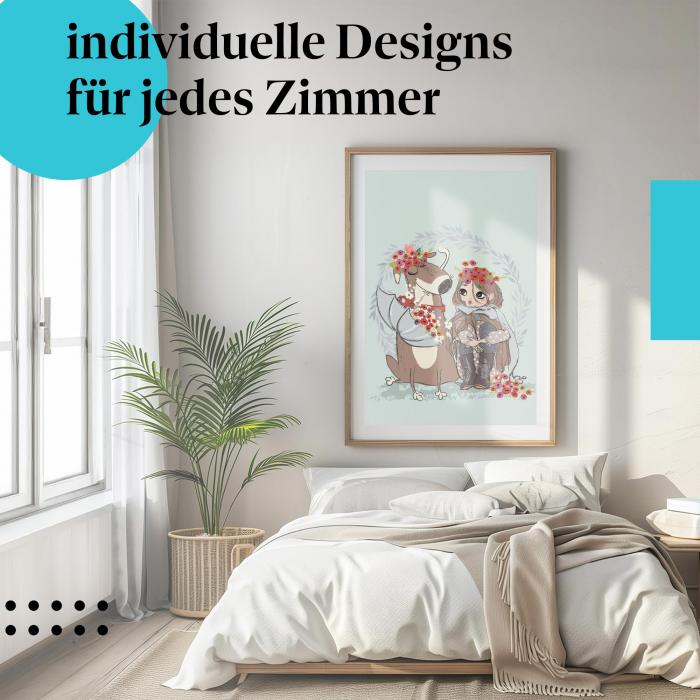 Schlafzimmer Deko: "Mädchen & Hund" Poster - Freundschaft & Liebe - perfekt fürs Schlafzimmer.