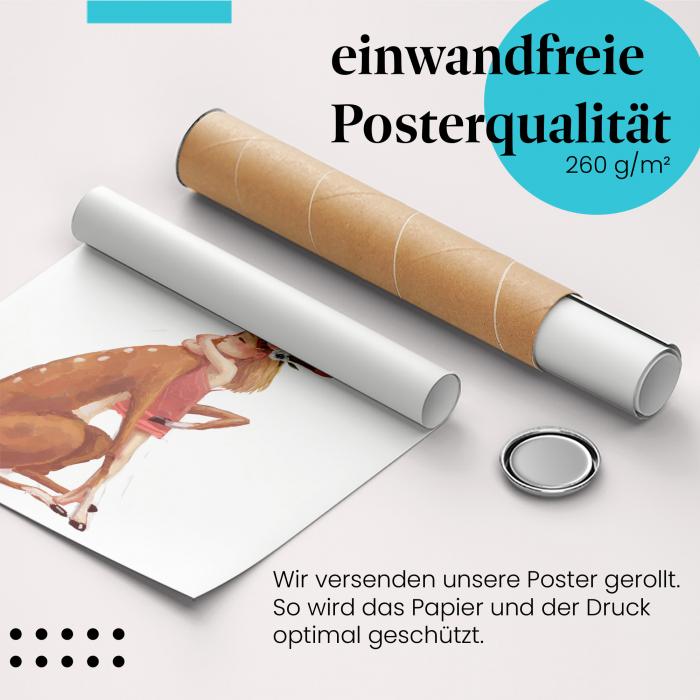 Gerolltes Poster "Mädchen & Reh" - Naturverbundenheit, sicher verpackt.