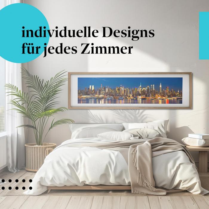 Skyline-Blick: Kunstdruck "Manhattan bei Nacht" - beeindruckend & modern.