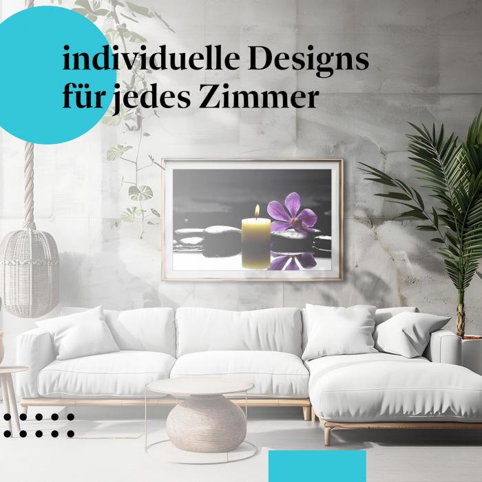 Schlafzimmer Deko: Modernes Schlafzimmer mit "Meditation" Poster. Wanddeko für Ruhe & Gelassenheit.