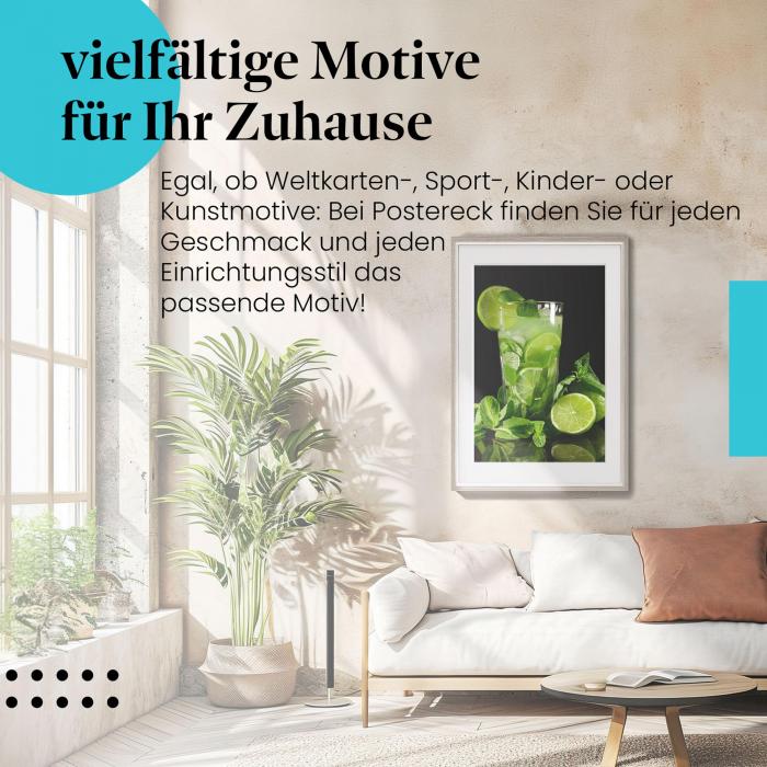 Dieses Leinwandbild des Mojito Cocktails bringt Sommerfeeling und Cocktail-Stimmung in Ihr Zuhause.