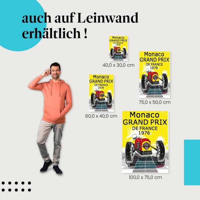 "Monaco Grand Prix 1976" Leinwandbild: verschiedene Größen, um die Faszination des historischen Rennens in dein Zuhause zu bringen!