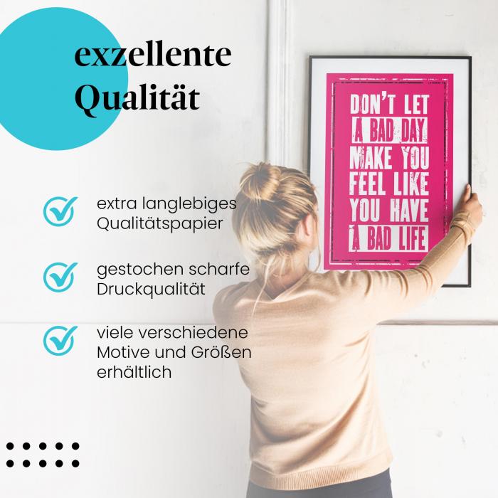 Gerahmtes Wandbild "Positiv Denken, Motivation". Hochwertiger Druck, verschiedene Größen erhältlich.