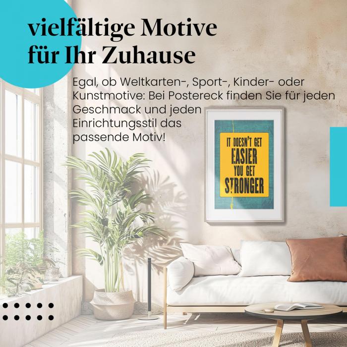 Stylisches Leinwandbild: Motivationsspruch zum Durchhalten und zur persönlichen Weiterentwicklung.