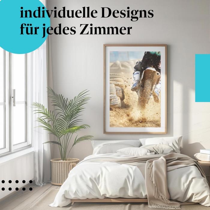 Schlafzimmer Deko: Modernes Zimmer mit "Motocross" Poster. Wanddeko für Motorsport-Fans.